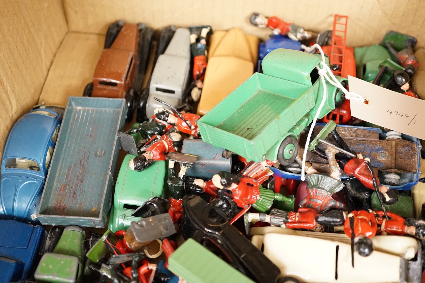 Dinky Toys, many early post-war including 36 and 40 series (35) and a quantity of Britains and other hollow-cast lead guards and bandsmen